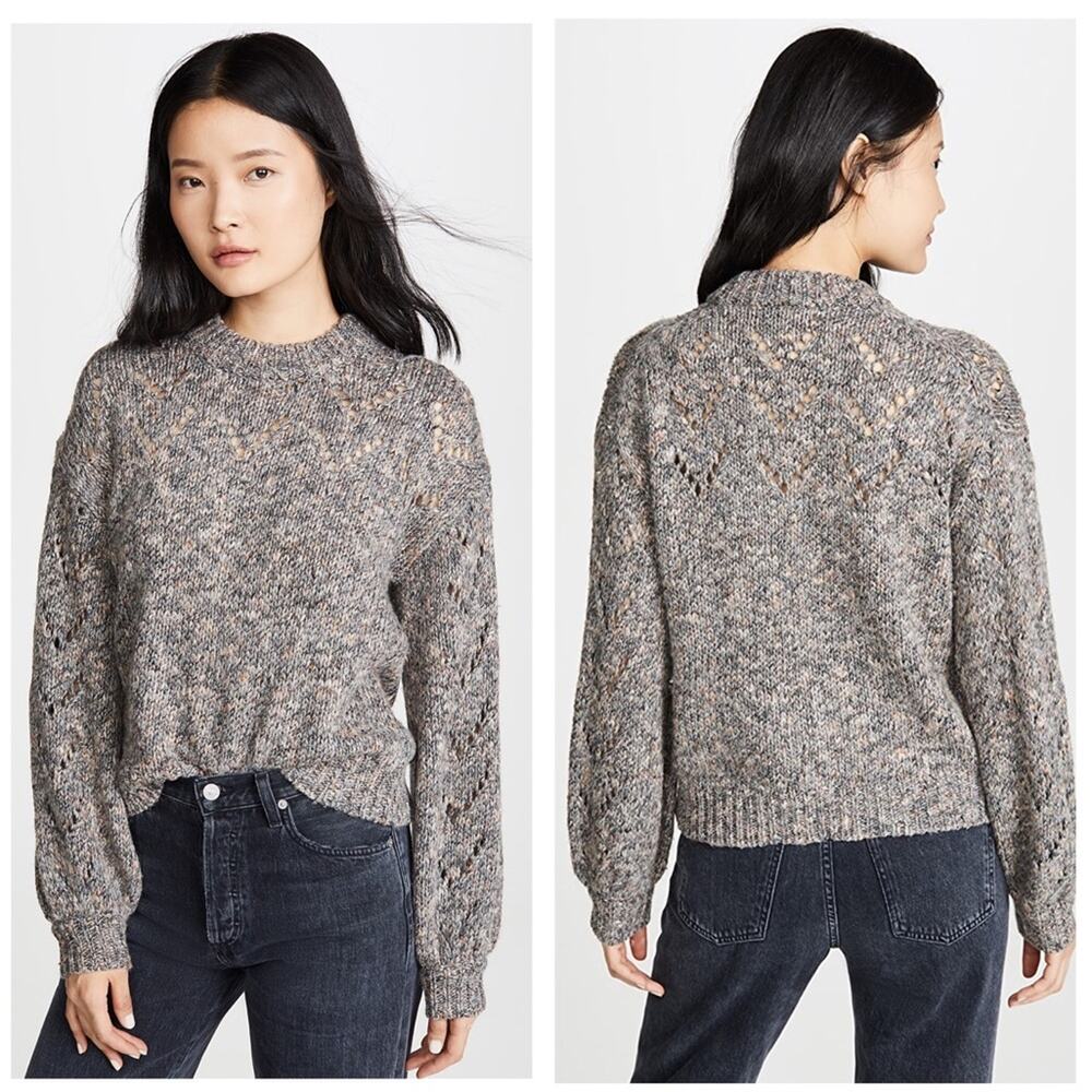 Madewell Pointelle Wool Sweater Small Bubble-Sleeve Marbled Yarn Preppy Chic